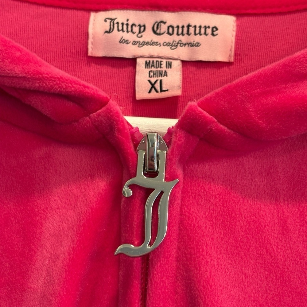 Juicy Couture Velour Pink Sparkle Hoodie Jacket Size XL - Picture 7 of 7